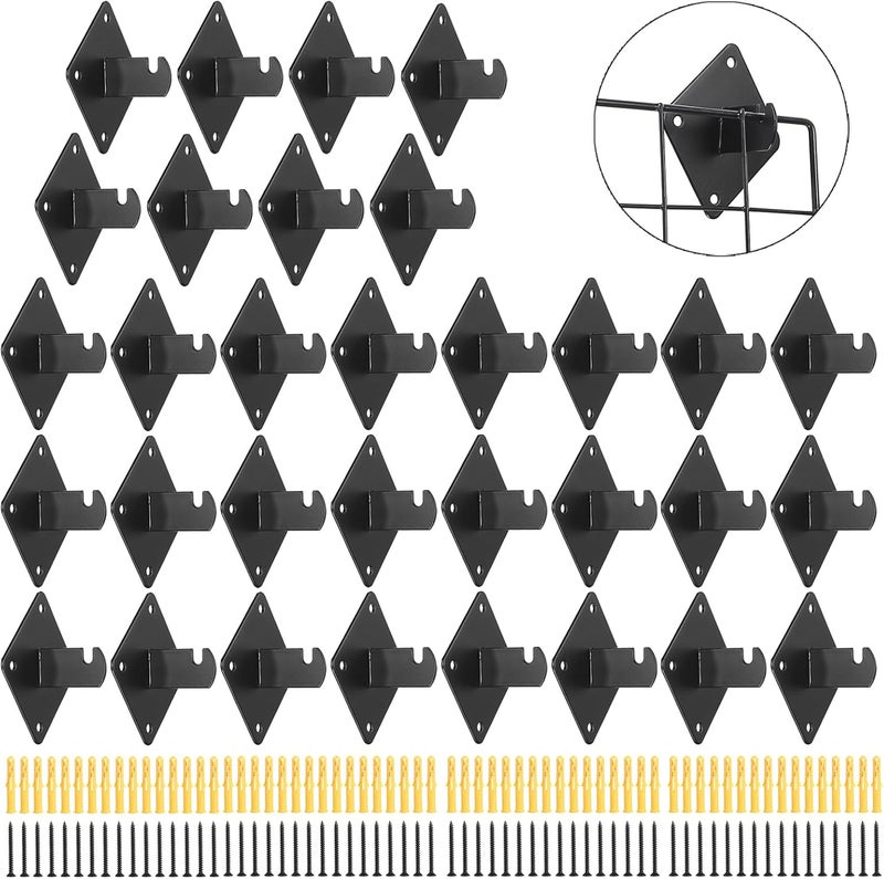 Kokone Gridwall Mount Brackets 32 Pcs Grid Wall Mount Bracket with Screws for Gridwalls, Slatgrids, Grid Panels Black Metal Grid Wall Panels Bracket Garage,Home - Image 1